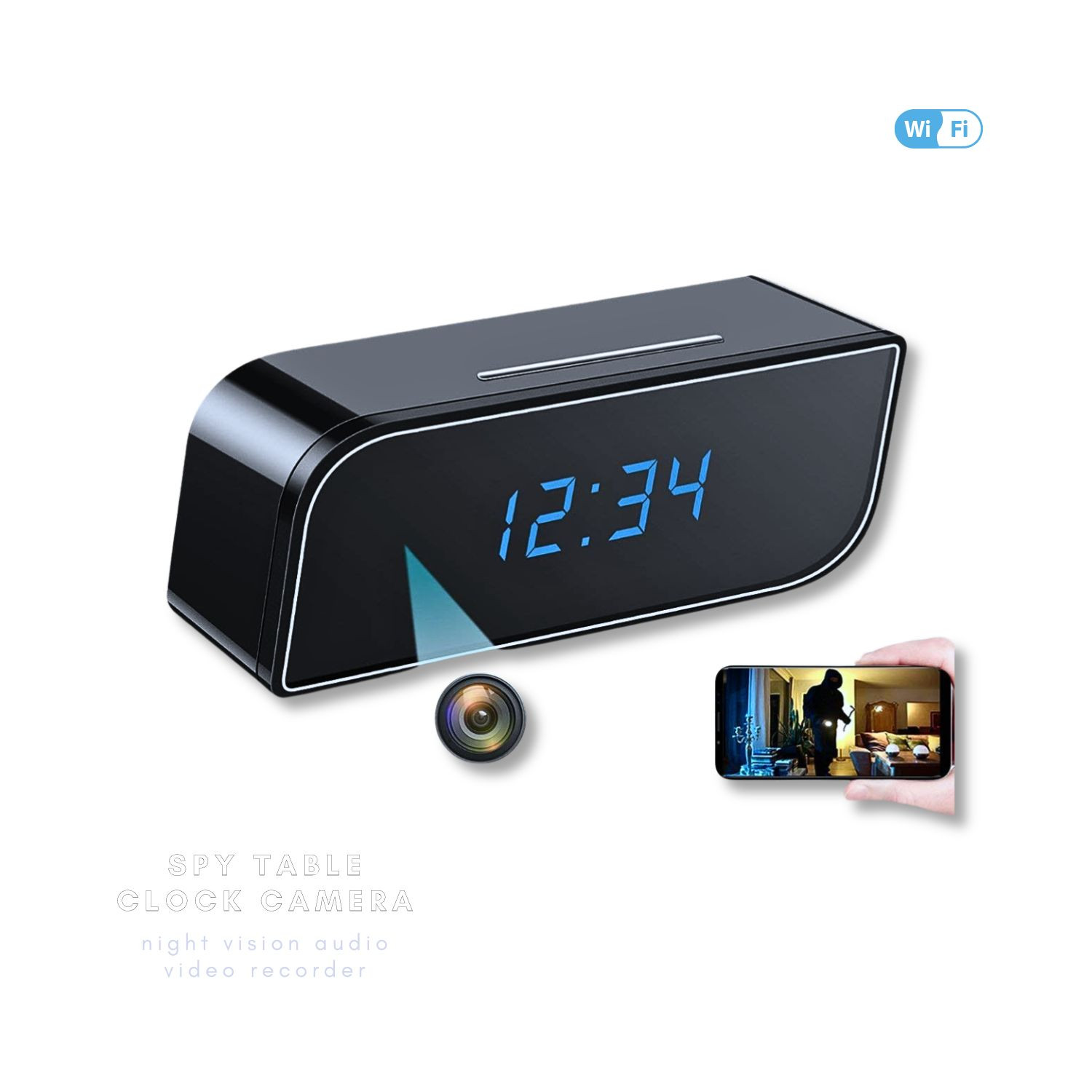 Spy Hidden WiFi Wireless Table Clock Audio Video Camera Recorder